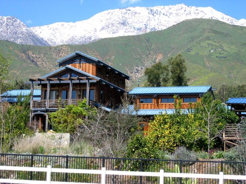 Sam Maloof's hand-built wooden house among trees in Alta Loma