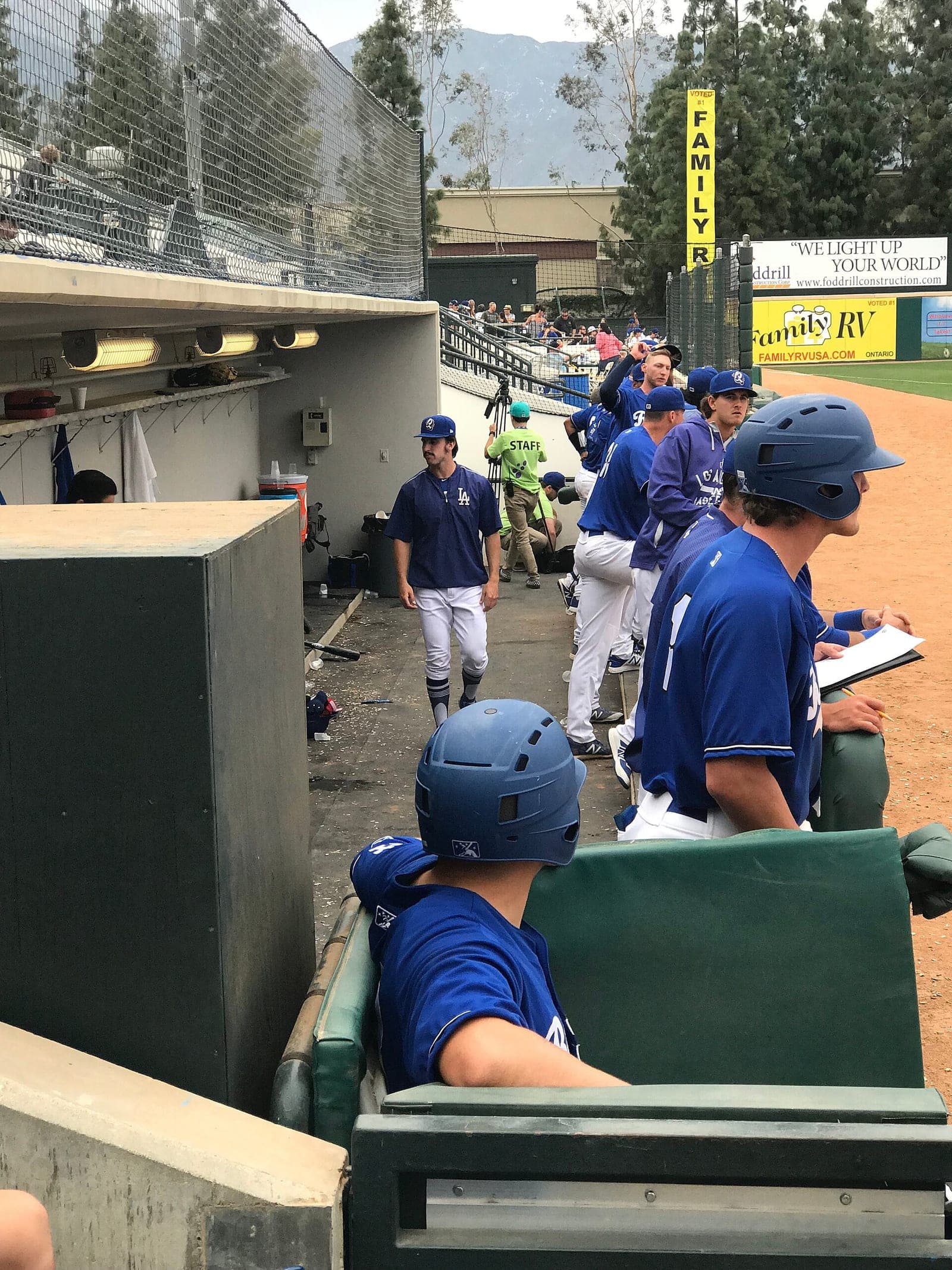 Rancho Cucamonga Quakes players watching from the dugout during a game