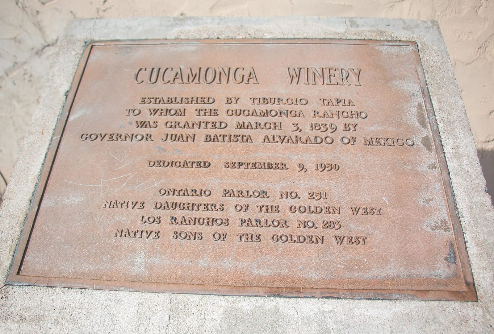 The historic Thomas Winery building, California Historical Landmark No. 490, at Thomas Winery Plaza
