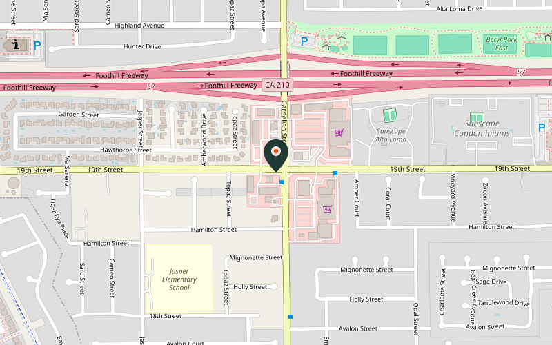 Map showing the location of 19th Street Pizzeria in Rancho Cucamonga, California