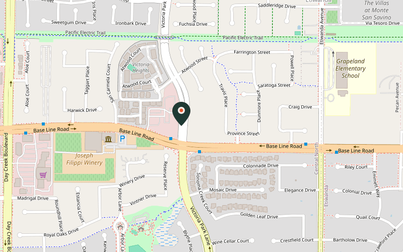 Map showing the location of Anya's Pizza in Rancho Cucamonga, California