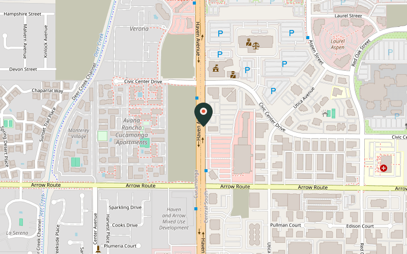 Map showing the location of Bar Daddy Burger & Grill in Rancho Cucamonga, California