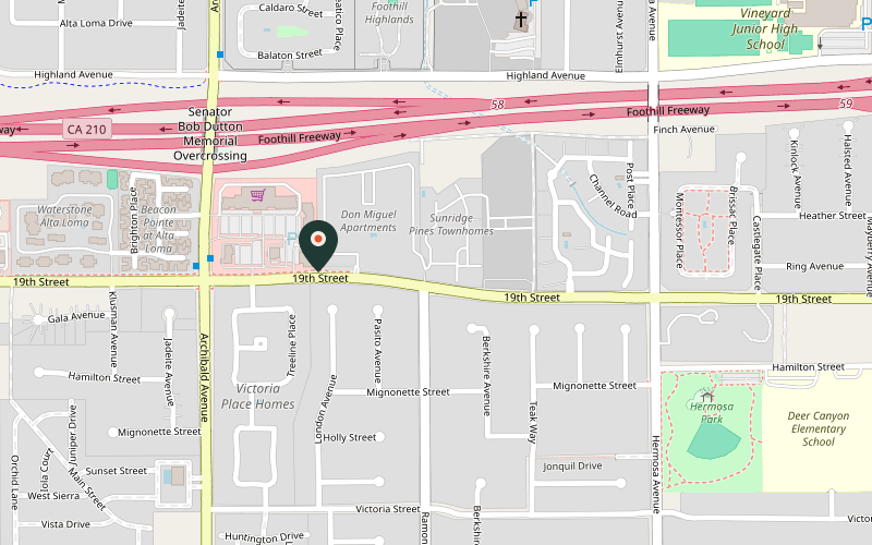 Map showing the location of Barboni's Pizza Alta Loma in Rancho Cucamonga, California