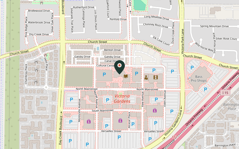 Map showing the location of Paul A. Biane Library at 12505 Cultural Center Dr, Rancho Cucamonga