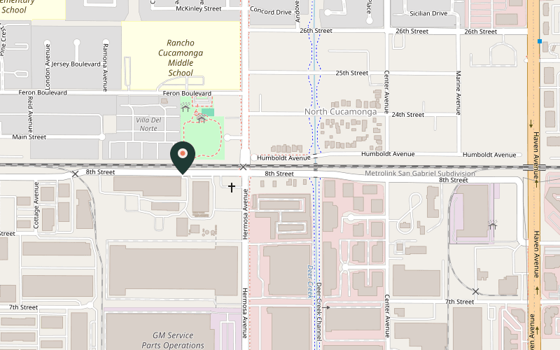 Map showing the location of Biane Winery in Rancho Cucamonga, California