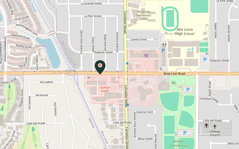 Map showing the location of Brandon's Diner in Rancho Cucamonga, California