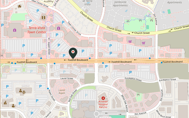Map showing the location of Breaking Point Escape Rooms at 10808 Foothill Blvd, Rancho Cucamonga