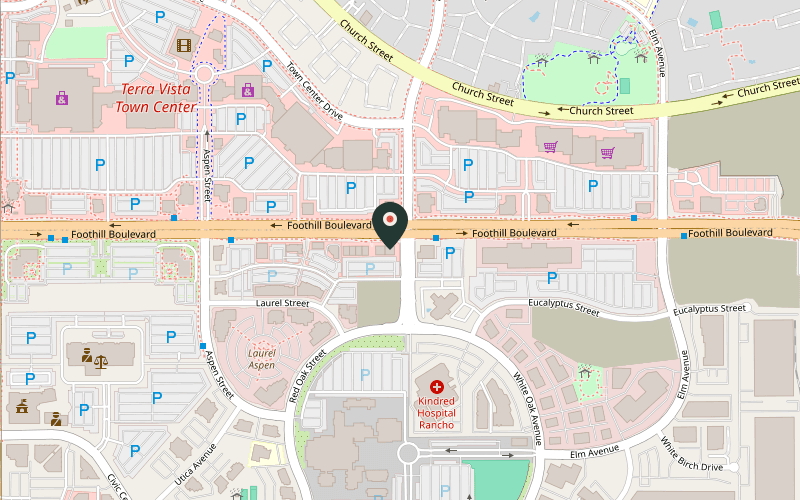 Map showing the location of Cafe Rio Fresh Modern Mexican in Rancho Cucamonga, California