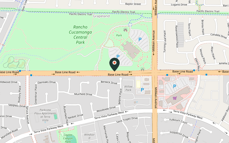 Map showing the location of Central Park at 11200 Base Line Rd, Rancho Cucamonga