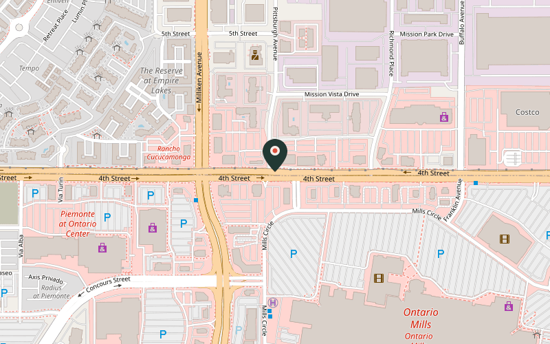 Map showing the location of Cornelio's Steak House at 11400 Fourth St, Rancho Cucamonga