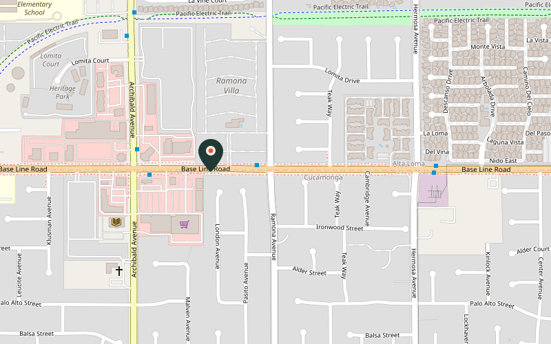 Map showing the location of Cup Noodle Shop in Rancho Cucamonga, California