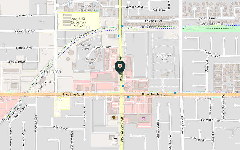 Map showing the location of Dalia's Pizza in Rancho Cucamonga, California