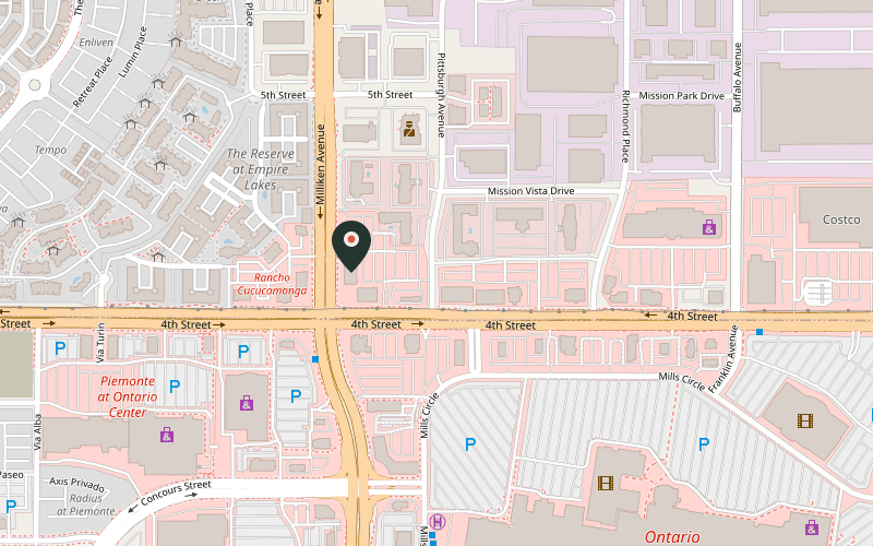 Map showing the location of Desi Aroma in Rancho Cucamonga, California