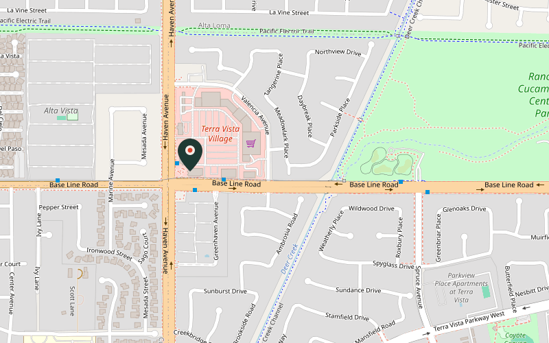Map showing the location of El Cerrito Mexican Grill and Bar in Rancho Cucamonga, California