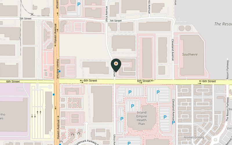 Map showing the location of El Patron Authentic Mexican Food in Rancho Cucamonga, California