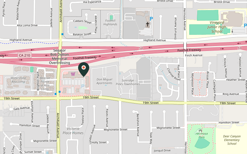 Map showing the location of El Perico Ranchero at 9770 19th St, Rancho Cucamonga