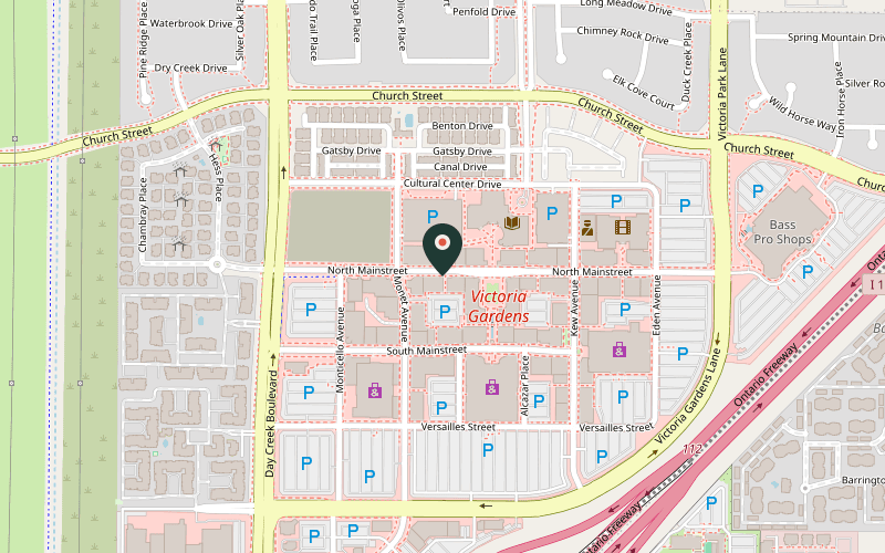 Map showing the location of Elephant Thai Restaurant in Rancho Cucamonga, California