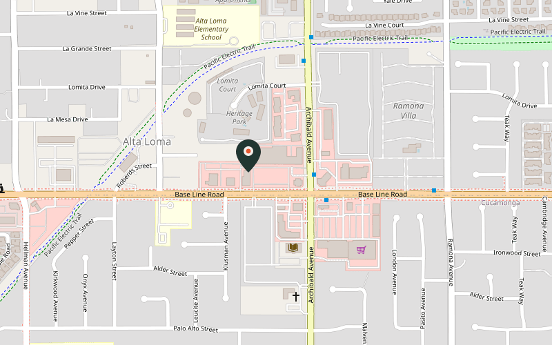 Map showing the location of Fat Burrito in Rancho Cucamonga, California