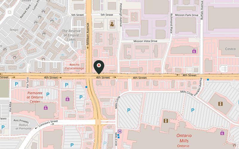Map showing the location of 4th & Mill at 11260 Fourth St, Rancho Cucamonga
