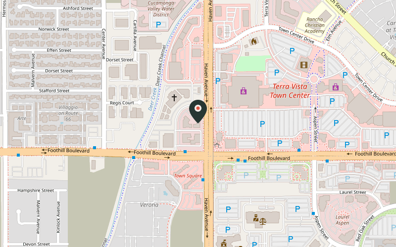 Map showing the location of Good Fella's at 8034 Haven Ave, Rancho Cucamonga