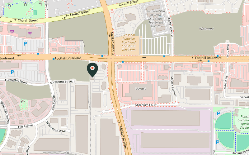 Map showing the location of Groove Thai Restaurant in Rancho Cucamonga, California