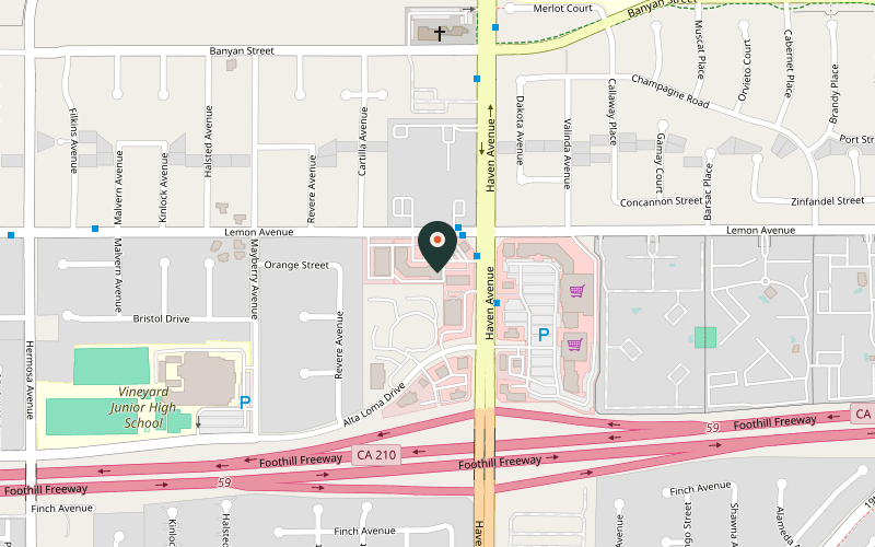 Map showing the location of Habibi Kabob in Rancho Cucamonga, California