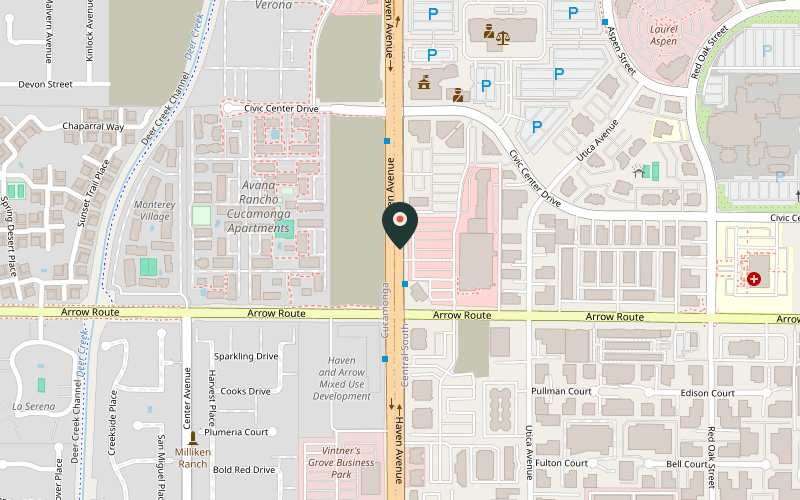 Map showing the location of Haven City Market at 8443 Haven Ave, Rancho Cucamonga