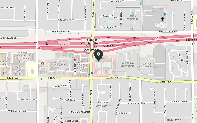 Map showing the location of HK's Bar and Grill at 9740 19th St, Rancho Cucamonga