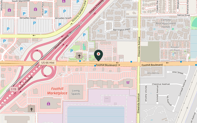 Map showing the location of IBB - India Bites and Bazar in Rancho Cucamonga, California