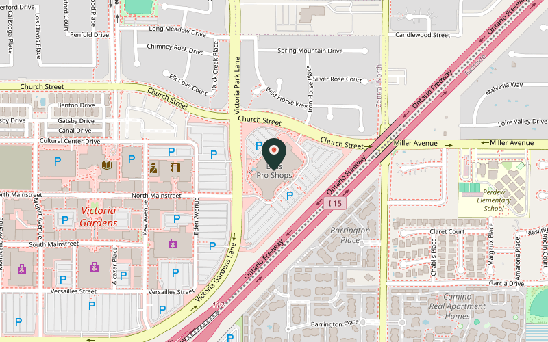 Map showing the location of Islamorada Fish Company in Rancho Cucamonga, California