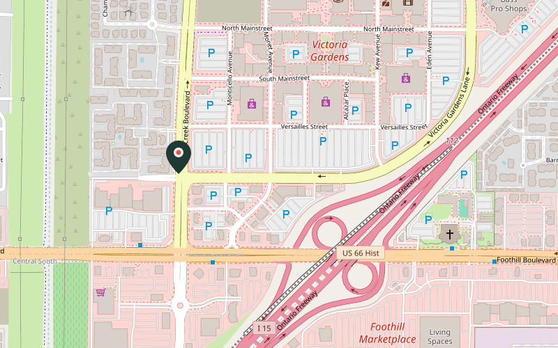 Map showing the location of JJ Noodle House in Rancho Cucamonga, California