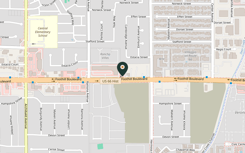 Map showing the location of Ken's Japanese Restaurant at 10006 Foothill Blvd, Rancho Cucamonga