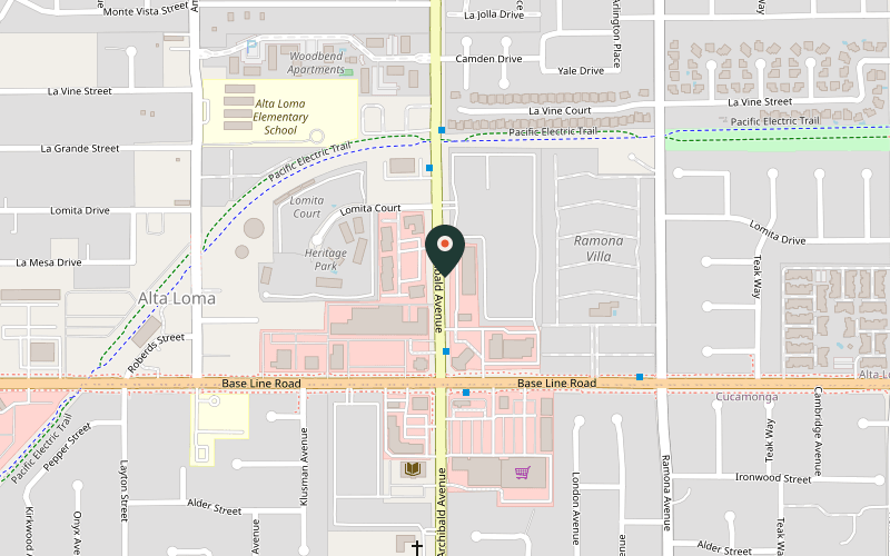 Map showing the location of Kohinoor Bites Pizza & More in Rancho Cucamonga, California
