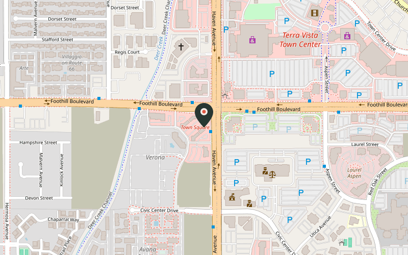 Map showing the location of Koyla Indian Cuisine at 8140 Haven Ave, Rancho Cucamonga