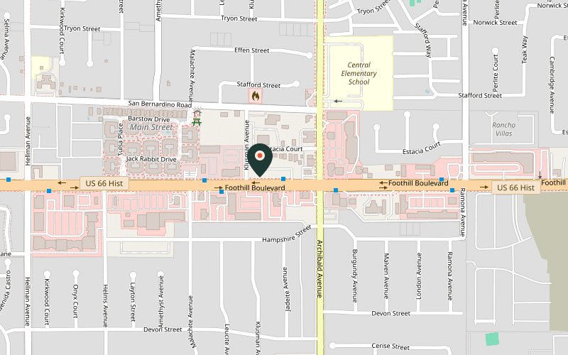 Map showing the location of Layla Mediterranean in Rancho Cucamonga, California