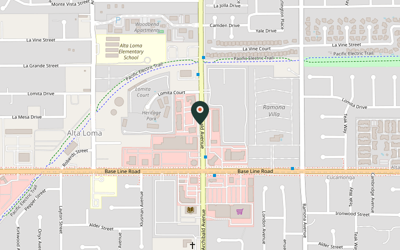 Map showing the location of Lidaar Mediterranean Grill in Rancho Cucamonga, California