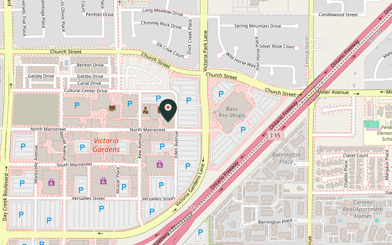Map showing the location of Lucille's Smokehouse Bar-B-Que, Rancho Cucamonga