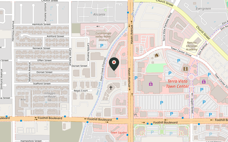 Map showing the location of Lucky Strike at 7930 Haven Ave, Rancho Cucamonga