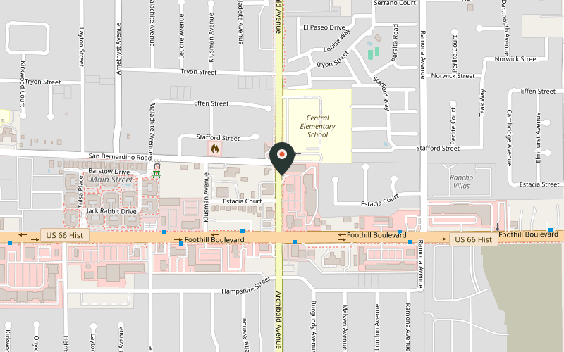 Map showing the location of Madres Brunch in Rancho Cucamonga, California