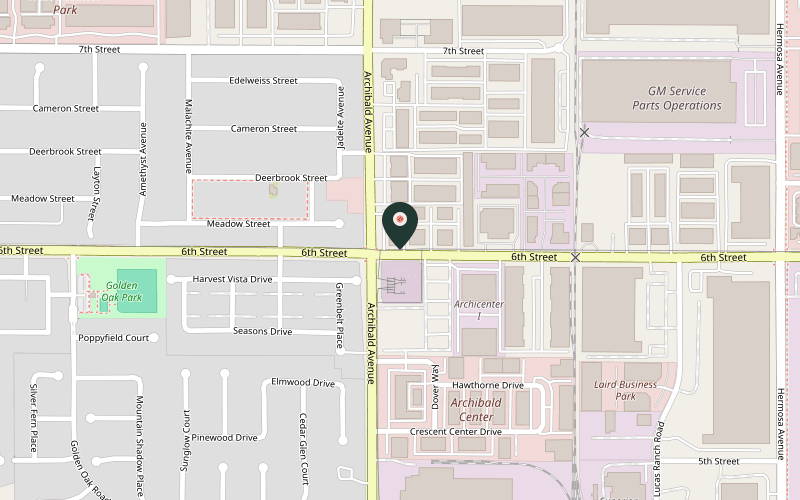 Map showing the location of Mars Brewing Company in Rancho Cucamonga, California