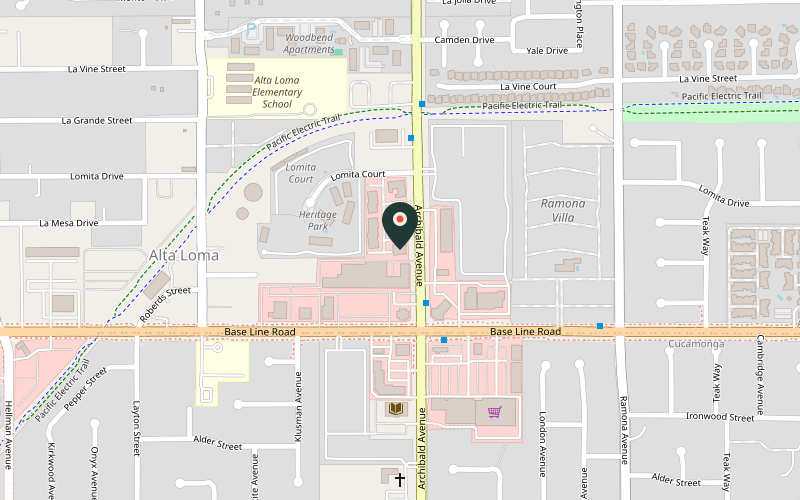 Map showing the location of MLB Ballpark Bites in Rancho Cucamonga, California