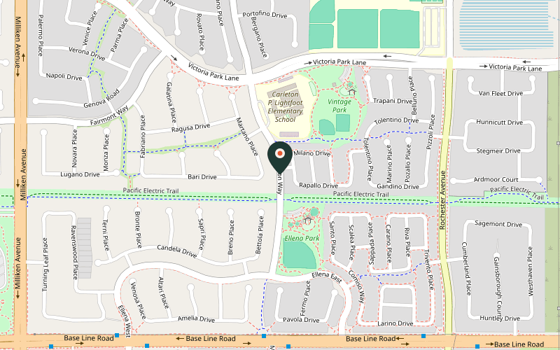 Map showing the location of Pacific Electric Trail at 7139 Kenyon Way, Rancho Cucamonga