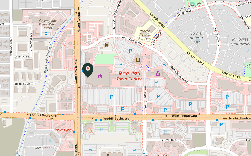 Map showing the location of Papa Johns Pizza in Rancho Cucamonga, California