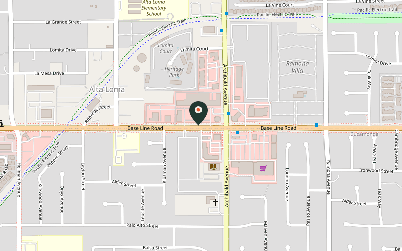 Map showing the location of Parry’s Indian cuisine in Rancho Cucamonga, California