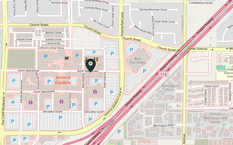 Map showing the location of Paul Martin's American Grill at 12594 N Mainstreet, Rancho Cucamonga