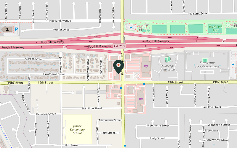Map showing the location of Pinwheel Pasta in Rancho Cucamonga, California