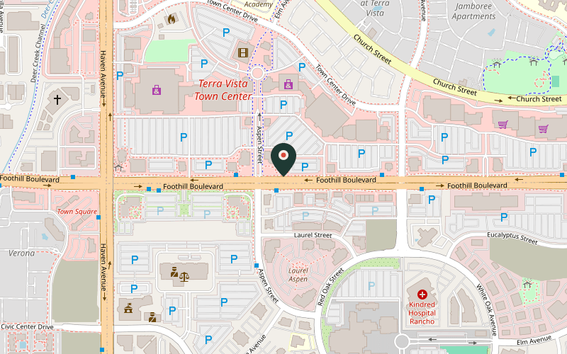 Map showing the location of PV’S Prime Grill & Tequila in Rancho Cucamonga, California
