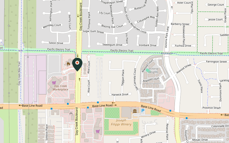 Map showing the location of Roll Em Up Taquitos in Rancho Cucamonga, California