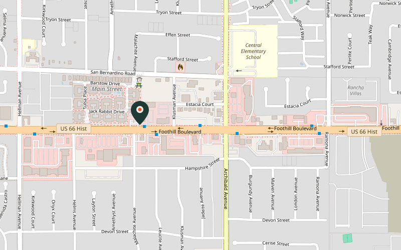 Map showing the location of Satsuma Sushi Japanese Restaurant in Rancho Cucamonga, California
