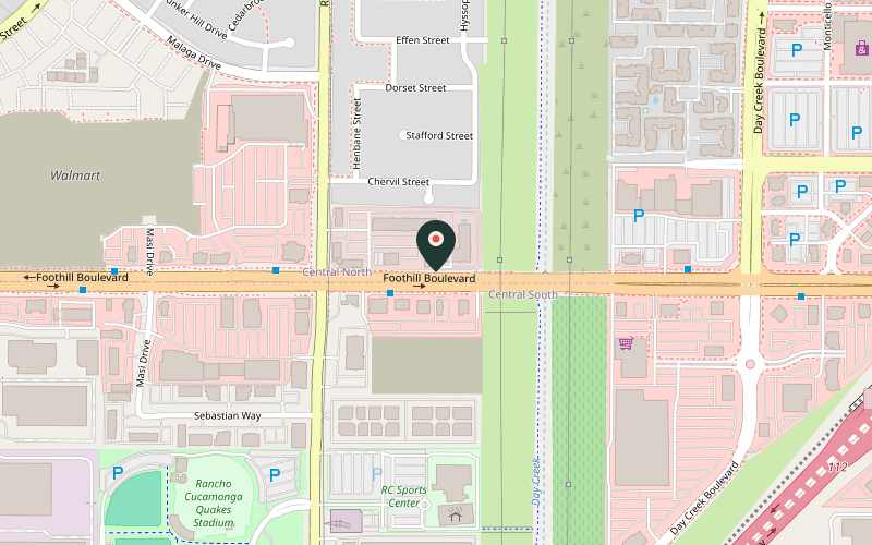 Map showing the location of Shogun Restaurant in Rancho Cucamonga, California